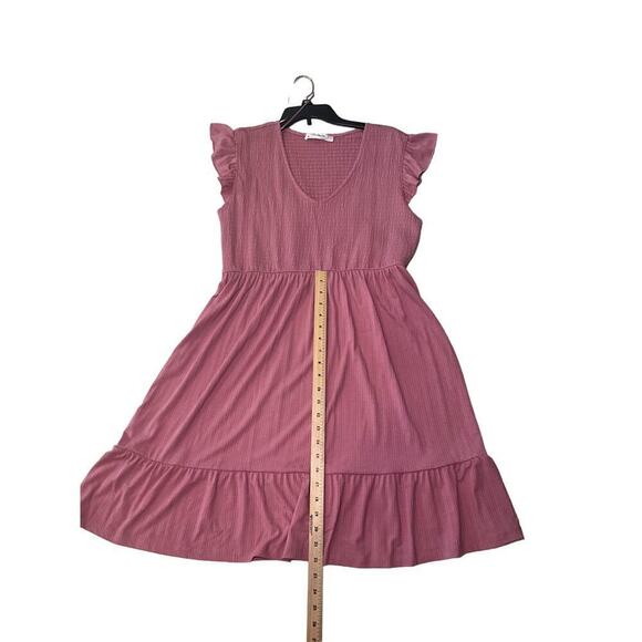 Lucky Brand Mini Shift Dress Women's XL Pink Short Cap Sleeve Ruffle Hem V-Neck - Picture 5 of 6